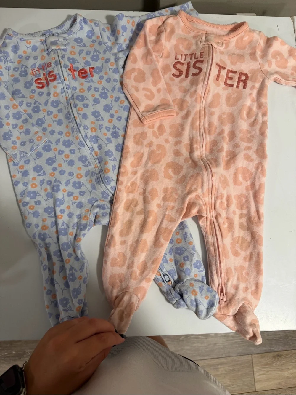 Carter's Pastel Pink & Light Blue 'Little Sis' Footed Pajama Set